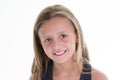 Young girl portrait with long fine hairs in white background