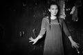 Young girl portrait in an old house with burnt walls Royalty Free Stock Photo