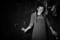 Young girl portrait in an old house with burnt walls Royalty Free Stock Photo