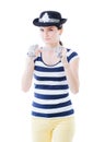 Young girl posing as a fearless policewoman Royalty Free Stock Photo