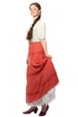 Young girl posing in red skirt