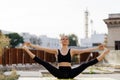 Young girl practicing stretching and yoga workout exercise