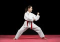 Young girl preforming karate martial arts Royalty Free Stock Photo