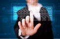 Girl pressing virtual type of keyboard Royalty Free Stock Photo