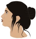 Young girl profile portrait from side. Brown hair. Looking up Royalty Free Stock Photo