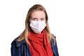 Young girl in protection mask. Allergy and flu person equipment. Safety medical protect Royalty Free Stock Photo