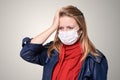 Young girl in protection mask. Allergy and flu person equipment. Safety medical protect Royalty Free Stock Photo