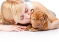 Young girl with puppy of Dogue de Bordeaux Royalty Free Stock Photo