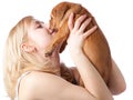 Young girl with puppy of Dogue de Bordeaux Royalty Free Stock Photo