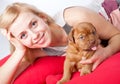 Young girl with puppy of Dogue de Bordeaux Royalty Free Stock Photo