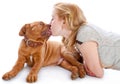 Young girl with puppy of Dogue de Bordeaux