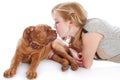 Young girl with puppy of Dogue de Bordeaux Royalty Free Stock Photo