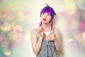 Girl with purple hair holding lemonade cocktail Royalty Free Stock Photo