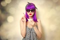 Girl with purple hair holding lemonade cocktail Royalty Free Stock Photo