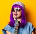 Young girl with purple hair and sunglasses Royalty Free Stock Photo