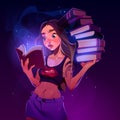 Young girl reading book with magic glow, education Royalty Free Stock Photo