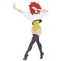 Young girl with red curly hair dancing. Stylish woman moving like in dance studio or party. Royalty Free Stock Photo