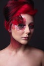 Young girl with red hair and creative ingenious makeup Royalty Free Stock Photo