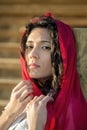 Young girl with red scarf Royalty Free Stock Photo