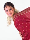 Young girl in red silk sari Royalty Free Stock Photo