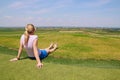Young girl relax on grass Royalty Free Stock Photo