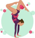 Young girl rhythmic gymnastics with ball illustration. Training performance strength gymnastics. Championship workout