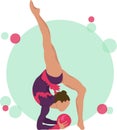 Young girl rhythmic gymnastics with ball illustration. Training performance strength gymnastics. Championship workout