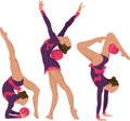 Set girl rhythmic gymnastics with ball illustration. Training performance strength gymnastics. Championship workout