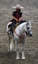 Young female rider in black dress