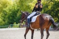 Young girl riding horse on equestrian competition Royalty Free Stock Photo