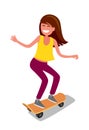 Young girl riding skateboard