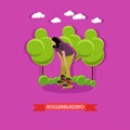 Young girl rollerblade in the park, flat design