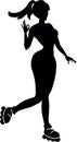 A young girl is rollerblading. She rests and plays sports. She is smiling and happy. Silhouette