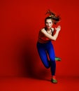 Young girl runner in silhouette isolated on white background.