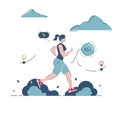 young girl runs in nature. Sport, technology and fitness concept.  illustration Royalty Free Stock Photo