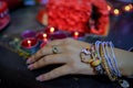 Young girl& x27;s Hand with jewelry and bangles