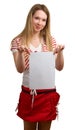 Young girl shows empty sheet of paper