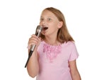 Young girl singing karaoke on white Royalty Free Stock Photo