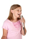 Young girl singing karaoke on white Royalty Free Stock Photo
