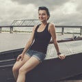 Young girl sitting on the boat