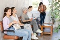 Young girl waiting for interview in lobby of job center Royalty Free Stock Photo