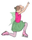 a young girl skater performs on the ice rink. illustration