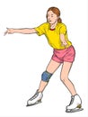 a young girl skater performs on the ice rink. illustration