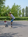 Young girl skating in a skate park Royalty Free Stock Photo