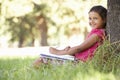 Young Girl Sketching In Countryside Leaning Against Tree Royalty Free Stock Photo