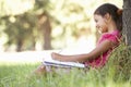 Young Girl Sketching In Countryside Leaning Against Tree Royalty Free Stock Photo