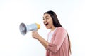 Young girl speaks into megaphone.