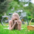 Young girl spending her time in the countryside Royalty Free Stock Photo