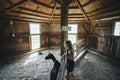 Young girl spending time in farm