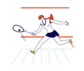 Young Girl in Sportswear Play Squash pr Big Tennis on Court. Sportswoman Character Holding Racket Hitting Ball, Sport Royalty Free Stock Photo